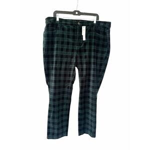 NYDJ Velveteen Green Plaid Lift Tuck Technology Stretch Straight Pants Size 18WP